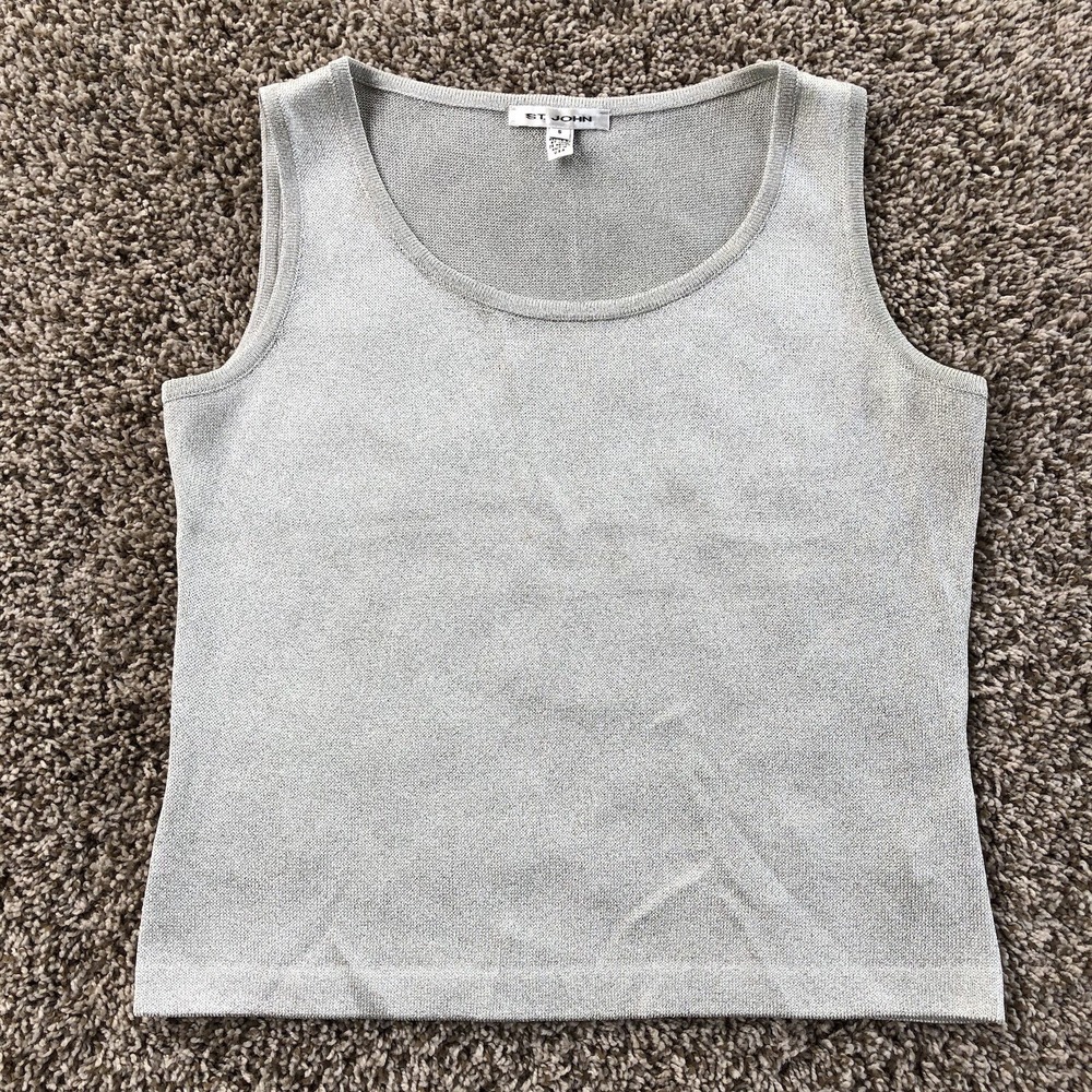 St. John Sleeveless Tank Top Womens Small Silver Metallic Sparkle Rayon Blend